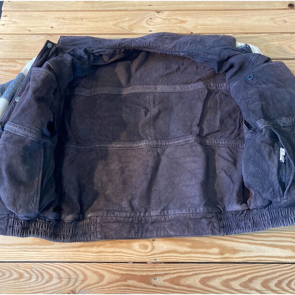 Vintage Reversible Leather Wool Zip Sleeve Jacket Size 42 Men’s Brown - Picture 3 of 9
